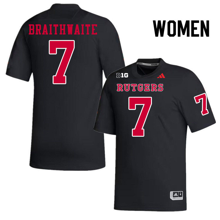 Women #7 Dylan Braithwaite Rutgers Scarlet Knights 2024 College Football Jerseys Stitched-Black